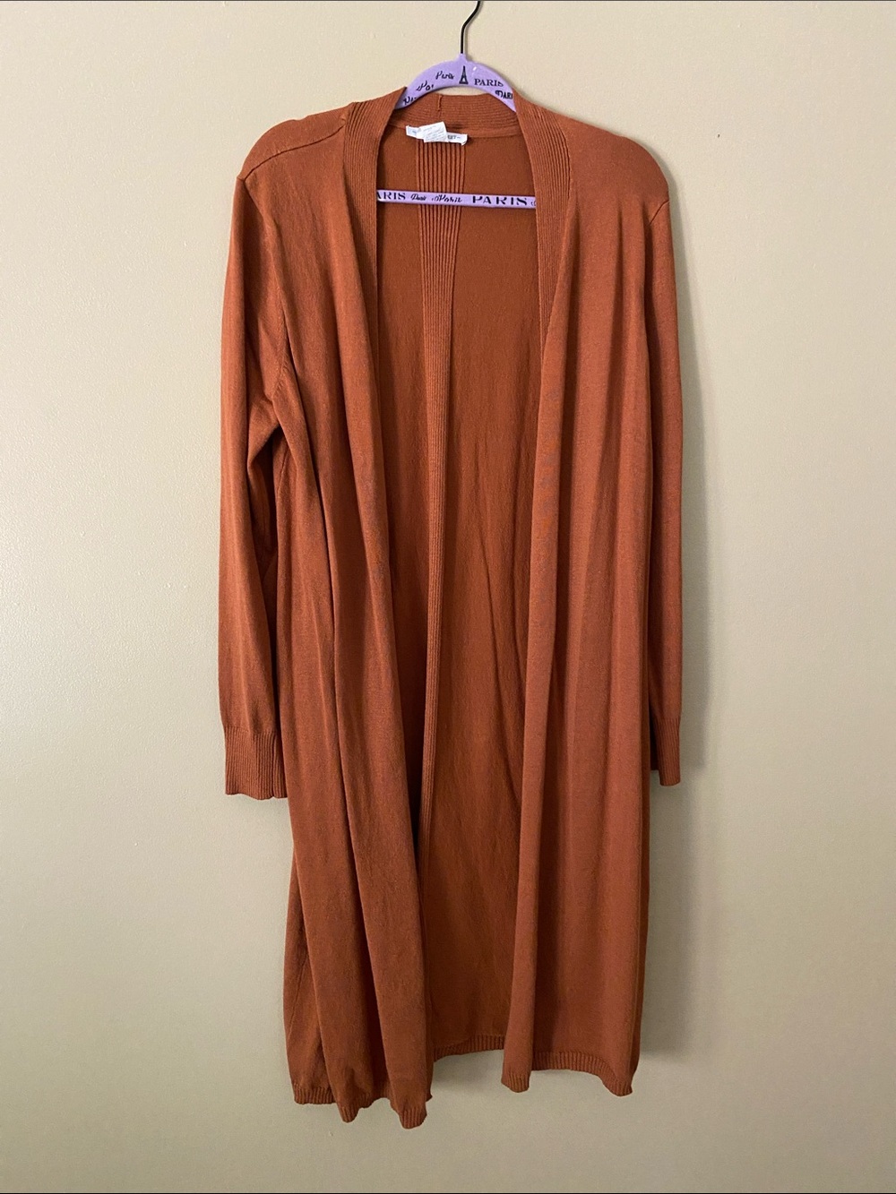 Longline Open-Front Cardigan in Burnt Orange
